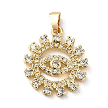 Rack Plating Brass Micro Pave Cubic Zirconia Pendants, Cadmium Free & Lead Free, Real 18K Gold Plated, Long-Lasting Plated, Eye, Clear, 21.5x18.5x2.5mm, Hole: 3.5x5mm