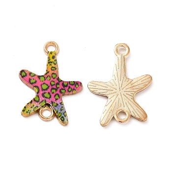 Printed Alloy Connector Charms, Starfish Links, Light Gold, Nickel, Hot Pink, 23x16x1.5mm, Hole: 1.8mm