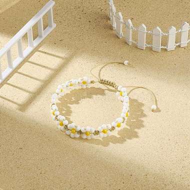 Bracelet en perles de verre tressées fleur(BJEW-TA00169)-2