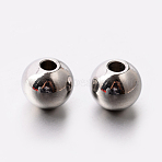 304 Stainless Steel Round Beads, Stainless Steel Color, 8x7mm, Hole: 3mm(STAS-E082-22)