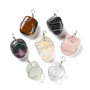 Natural Mixed Stone Copper Wire Wrapped Pendants, Tumbled Stone Nuggets Charms, Platinum, 31~37x14~34x13~23mm, Hole: 2~5x2~5mm(G-G104-04)