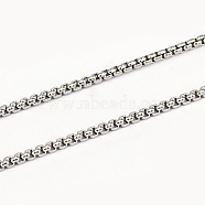 304 Stainless Steel Box Chains, Unwelded, Stainless Steel Color, 0.8x1.5mm(CHS-L001-29-1.5mm)