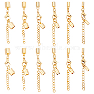 12 Sets 6 Size Unicraftale 304 Stainless Steel Chain Extender, with Cord Ends and Alloy Lobster Claw Clasps, Golden, 30~36.5mm, Extend Chain: 26~28x3mm, Cord End: 8~10x3~7mm, Inner Diameter: 2.5~6mm, Clasp: 10~12x6.5~7.5x3~3.5mm, 2Sets/Size(STAS-UN0022-29)