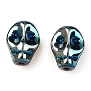 Electroplate Glass Beads Strands, Skull, Dark Cyan, 10x8x7.5mm, Hole: 1mm, about 65pcs/strand, 25.59''(65cm)(EGLA-T021-09L)