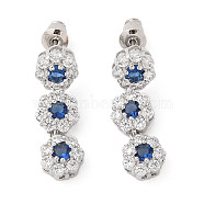 Rack Plating Brass Micro Pave Cubic Zirconia Stud Earrings, Long-lasting Plated, Flower, Royal Blue, 25.5x8mm(EJEW-I304-10P-05)