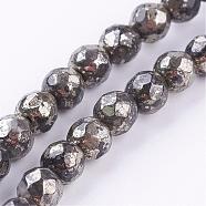 Natural Pyrite Beads Strands, Round, Faceted, 6mm, Hole: 1mm, about 62pcs/strand, 16 inch(G-P303-02-6mm-16)