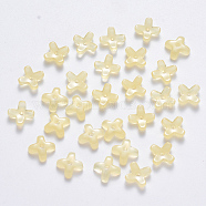 Imitation Jade Glass Beads, Clover, Champagne Yellow, 8x8x3mm, Hole: 0.9mm(GLAA-R211-06-A01)