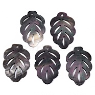 Natural Black Lip Shell Pendants, Leaf, 35x22x1mm, Hole: 1.6mm(SHEL-N026-120)