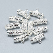 925 Sterling Silver Tube Bails, Loop Bails, Tube with Flower, Silver, 17x10x7mm, Hole: 1.4mm, 4mm Inner Diameter(STER-T002-54S)