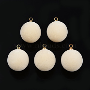 Flocky Acrylic Pendants, with Brass Findings, Round, Golden, PapayaWhip, 16x12mm, Hole: 1.6mm(X-FIND-T046-33C-08)
