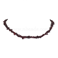 Natural Garnet Chip Beaded Necklace, Stainless Steel Color, 15.94~15.98 inch(40.5~40.6cm)(NJEW-JN04615-09)