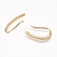 Brass Cubic Zirconia Earring Hooks, with Horizontal Loop, Real 18K Gold Plated, 21x2x2mm, Hole: 1mm, 21 Gauge, Pin: 0.7mm(KK-P076-07)