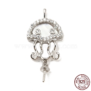 Rhodium Plated 925 Sterling Silverr Micro Pave Cubic Zirconia with Sea Shell Peg Bails, Medusa, Real Platinum Plated, 25x11.5x2.5mm, Hole: 2.5x1.4mm, Pin: 0.7mm(STER-Q190-11P)