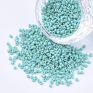 Glass Cylinder Beads, Seed Beads, Baking Paint, Round Hole, Turquoise, 1.5~2x1~2mm, Hole: 0.8mm, about 8000pcs/bag, about 85~95g/bag(SEED-Q036-01A-D11)