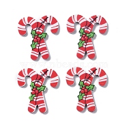 Christmas Style Printed Acrylic Cabochons, Candy Cane, 33x30x2.5mm(X-MACR-O045-01F)