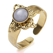 Synthetic Blue Lace Agate Finger Rings, Butterfly 304 Stainless Steel Open Cuff Rings, Real 18K Gold Plated, 13.5mm, Adjustable(RJEW-U027-05G-05)