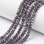 Electroplate Transparent Glass Beads Strands, Half Gray Plated, Faceted, Rondelle, Dark Orchid, 4x3mm, Hole: 0.4mm, about 123~127pcs/strand, 16.5~16.9 inch(42~43cm)(EGLA-A034-T4mm-E17)