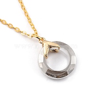 Glass Pendant Necklaces, with Golden Plated Brass Cable Chains and Spring Ring Clasps, Ring, Light Grey, 18.19 inch(46.2cm)(X-NJEW-JN03039-01)