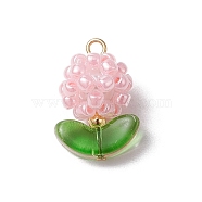 Glass Seed Beads Pendants, with Brass Findings, Flower, Misty Rose, 20~20.5x14x11~14mm, Hole: 1.8mm(PALLOY-MZ00592-03)