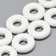 Handmade Porcelain Beads, Bright Glazed Porcelain, Donut, White, 18~18.5x6~6.5mm, Hole: 2mm(PORC-S496-I12)