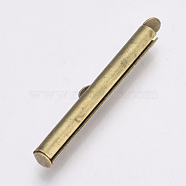 Brass Slide On End Clasp Tubes, Slider End Caps, Antique Bronze, 6x35x4mm, Hole: 1x3mm, Inner Diameter: 3mm(KK-Q747-11H-AB)