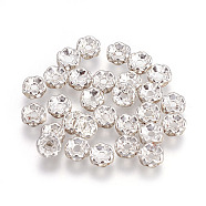 Iron Rhinestone Spacer Beads, Grade B, Waves Edge, Rondelle, Silver Color Plated, Clear, Size: about 6mm in diameter, 3mm thick, hole: 1.5mm(RB-A008-6MM-S)