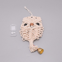 Owl Cotton Rope & Wood Beads Wind Chime Kit, with Zinc Alloy Bell and Nail, for Home Living Room Bedroom Decoration, Bisque, 360x145x32mm(HJEW-TAC0011-01)
