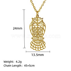 Stainless Steel Geometric Artistic Hollow Animal Pendant Necklaces, Clavicle Chain Necklaces for Women, Golden, Owl, 17.72 inch(45cm)(JK0174-15)