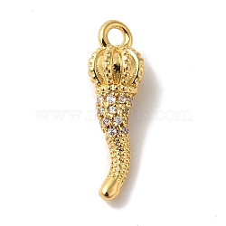 Rack Plating Brass Micro Pave Cubic Zirconia Pendant, Cadmium Free & Lead Free, Long-Lasting Plated, Horn of Plenty/Italian Horn Cornicello Charms, Real 18K Gold Plated, 18.5x6mm, Hole: 1.6mm(KK-A229-03A-G)