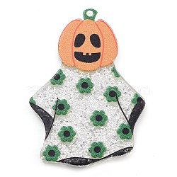 Halloween Printed Acrylic Pendants, with Glitter Powder, Pumpkin, 42x29.5x2.5mm, Hole: 1.5mm(MACR-M048-02B)