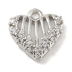Valentine's Day Brass Micro Pave Cubic Zirconia Pendant
s, Long-Lasting Plated, Heart Charms, Platinum, 12x11.5x3mm, Hole: 1.4mm(ZIRC-R020-02P)