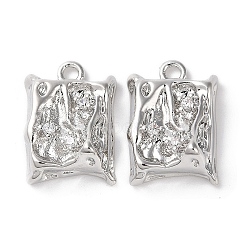 Brass Micro Pave Clear Cubic Zirconia Pendants, Cadmium Free & Nickel Free & Lead Free, Rectangle, Platinum, 17x12x6.5mm, Hole: 1.8mm(KK-G491-19P)