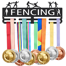 Fashion Iron Medal Hanger Holder Display Wall Rack, 3 Line, with Screws, Word Fencing, Sports Themed Pattern, 150x400mm(ODIS-WH0021-218)