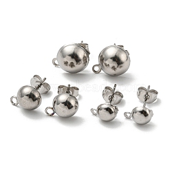 304 Stainless Steel Stud Earring Findings, with Loop, Dome/Half Round, Stainless Steel Color, 60pcs/box(STAS-UN0012-10)