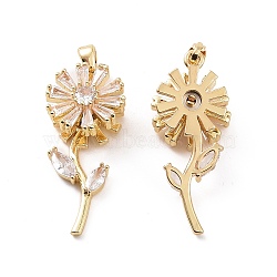 Brass Micro Pave Clear Cubic Zirconia Pendants, Flower Charm, Real 18K Gold Plated, 29x12.5x7.5mm, Hole: 2x4.5mm(KK-E068-VC300)