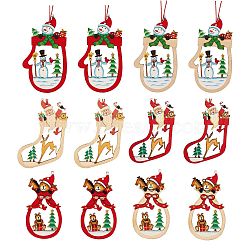 12Pcs 6 Style Mixed Shapes Wooden Ornaments, Christmas Tree Hanging Decorations, for Christmas Party Gift Home Decoration, Red, 2pcs/style(DIY-SZ0003-40)