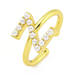 Rack Plating Brass Open Cuff Rings for Women, with ABS Imitation Pearl, Cadmium Free & Lead Free, Long-Lasting Plated, Letter, Letter Z, Inner Diameter: 17mm, Letter G: 11x10mm(RJEW-F162-01G-Z)