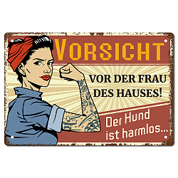 Tinplate Sign Poster, Horizontal, for Home Wall Decoration, Rectangle with Word Vorsicht, Women Pattern, 200x300x0.5mm(AJEW-WH0157-467)