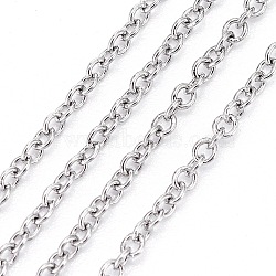 304 Stainless Steel Cable Chains, Soldered, Oval, Stainless Steel Color, 1.5x1.2x0.3mm(CHS-F006-02A-P)