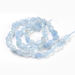 Natural Aquamarine Beads Strands, Nuggets, 7~11x5~8mm, Hole: 0.8mm, about 51pcs/strand, 15.6 inch(39.8cm)(X-G-F575-11)