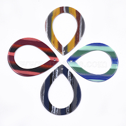 Resin Pendants, teardrop, Stripe Pattern, Mixed Color, 47x36.5x1.5mm, Hole: 1.8mm(RESI-T022-01)