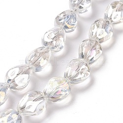 Transparent Electroplate Glass Beads Strands, Rainbow Plated, Teardrop, Clear, 11x9x6.6mm, Hole: 1.1mm, about 55pcs/strand, 24.25 inch(61.6cm)(GLAA-C025-02E)