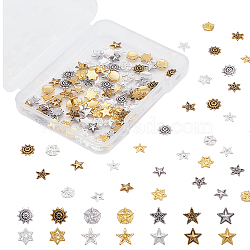 Olycraft Alloy Cabochons, Nail Art Decoration Accessories for Women, DIY Crystal Epoxy Resin Material Filling, Star & Sun, Mixed Color, 140pcs/box(MRMJ-OC0001-92)