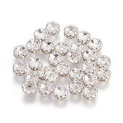 Iron Crystal Rhinestone Spacer Beads, Grade B, Rondelle, Waves Edge, Silver, 6x3mm, Hole: 1mm(RB-A008-6MM-S)