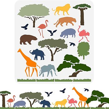 Plastic Reusable Drawing Painting Stencils Templates, for Painting on Scrapbook Fabric Tiles Floor Furniture Wood, Square, Animal Pattern, 300x300mm