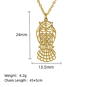 Stainless Steel Geometric Artistic Hollow Animal Pendant Necklaces, Clavicle Chain Necklaces for Women, Golden, Owl, 17.72 inch(45cm)