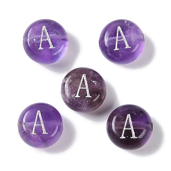 Natural Amethyst Beads, Rondelle with Letter, Letter A, 8.5~9x5~5.5mm, Hole: 1.2mm