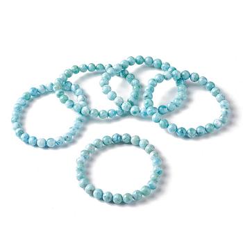 Natural Larimar Round Beaded Stretch Bracelet, Gemstone Jewelry for Women, Beads: 7mm, Inner Diameter: 2-1/8 inch(5.5cm)