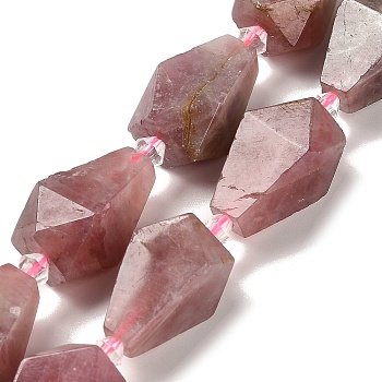 Natural Rose Quartz Beads Strands, Faceted, Teardrop, with Seed Beads, 19~21.5x12~13mm, Hole: 2mm, about 15~16pcs/strand, 14.96~15.7 inch(38~40cm)