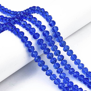 Glass Beads Strands, Faceted, Rondelle, Royal Blue, 8x6mm, Hole: 1mm, about 65~68pcs/strand, 15.7~16.1 inch(40~41cm)